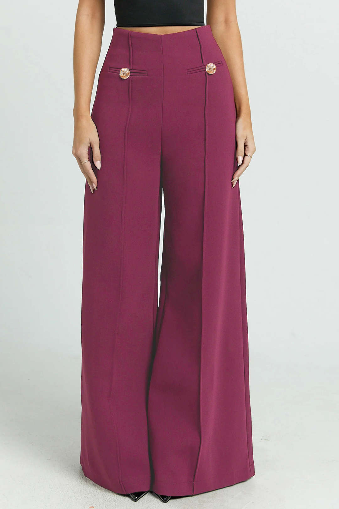 Solid High Waist Wide Leg Pants
