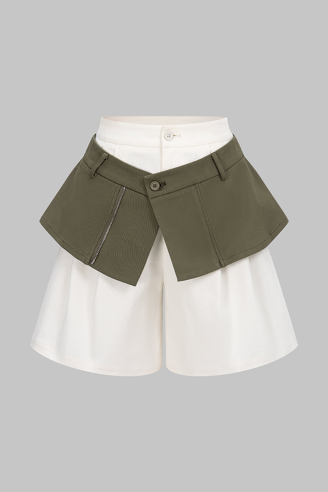Kontrast-Doppelbund-Reißverschluss-High-Waist-Shorts