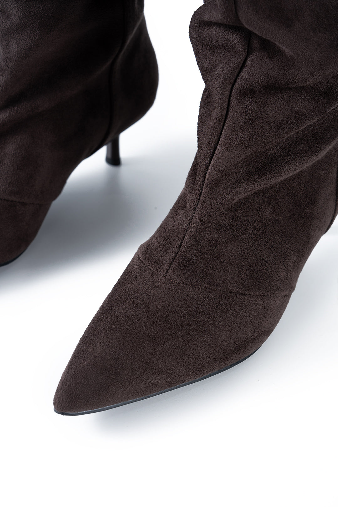 Suede Ruched Pointed Knee High Boots