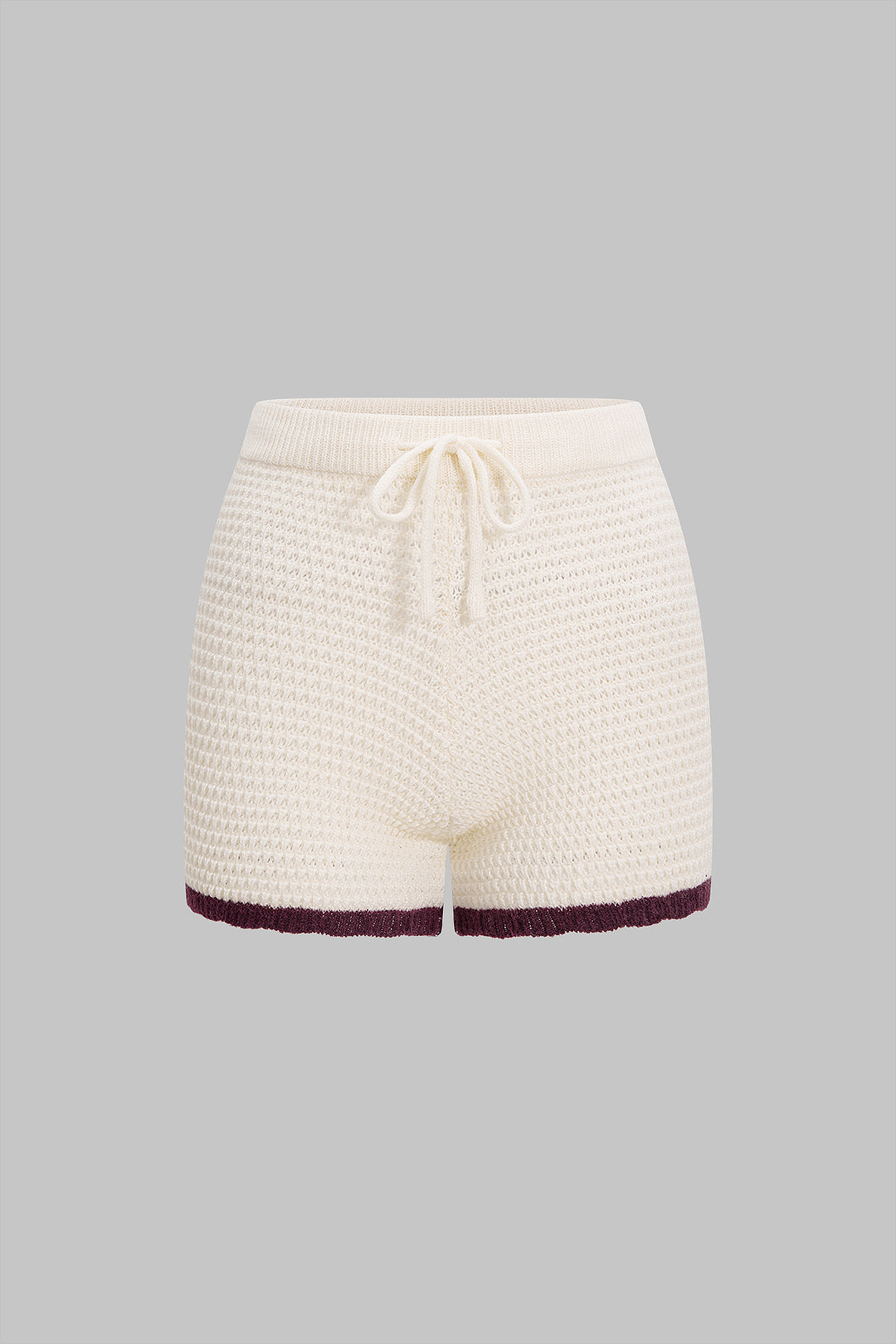 Shorts contrastés en maille ajourée à nouer