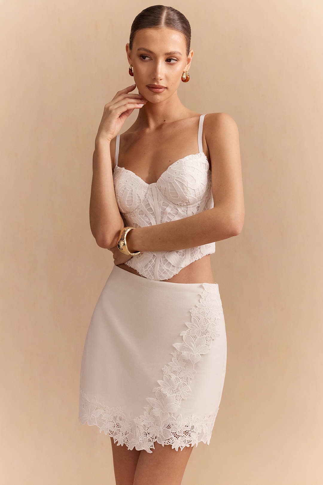 Linen Lace Trim Asymmetrical Skirt