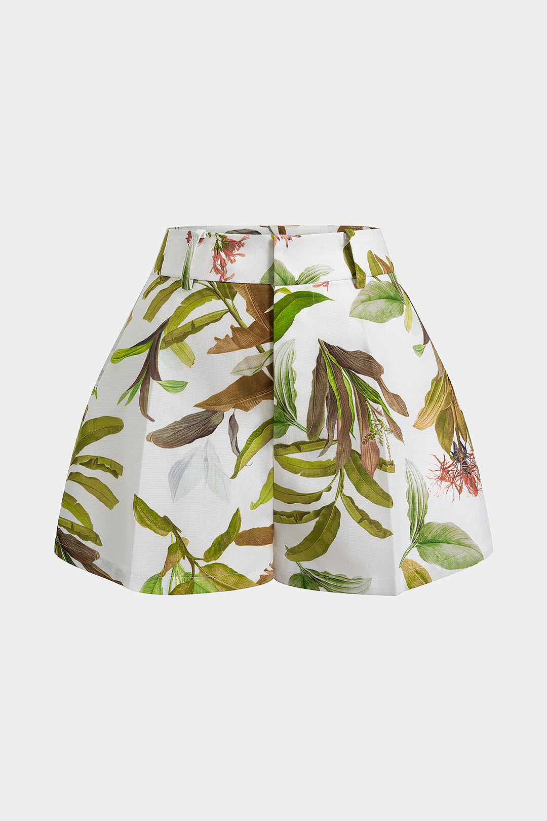 Shorts mit Blättermuster, hoher Taille und weitem Bein
