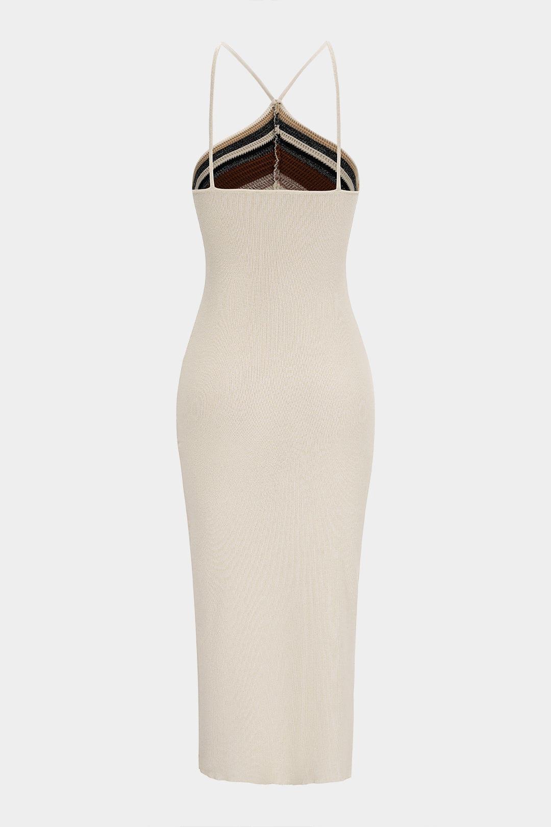 Knit Contrast Stripes Print Slip Backless Sleeveless Midi Dress