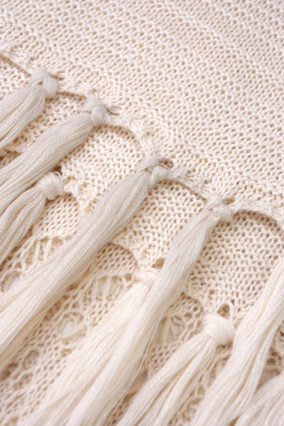 Open Knit V-Neck Hollow Out Fringe Sleeveless Midi Dress