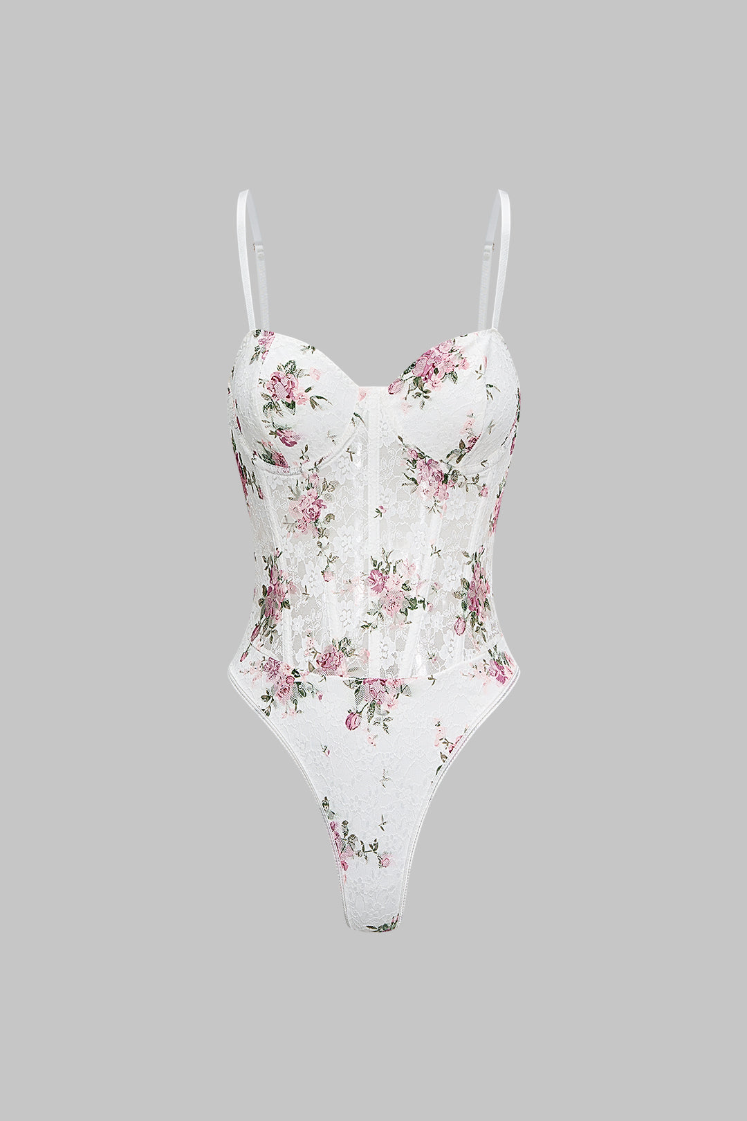 Body sans manches à armatures, transparent et imprimé floral