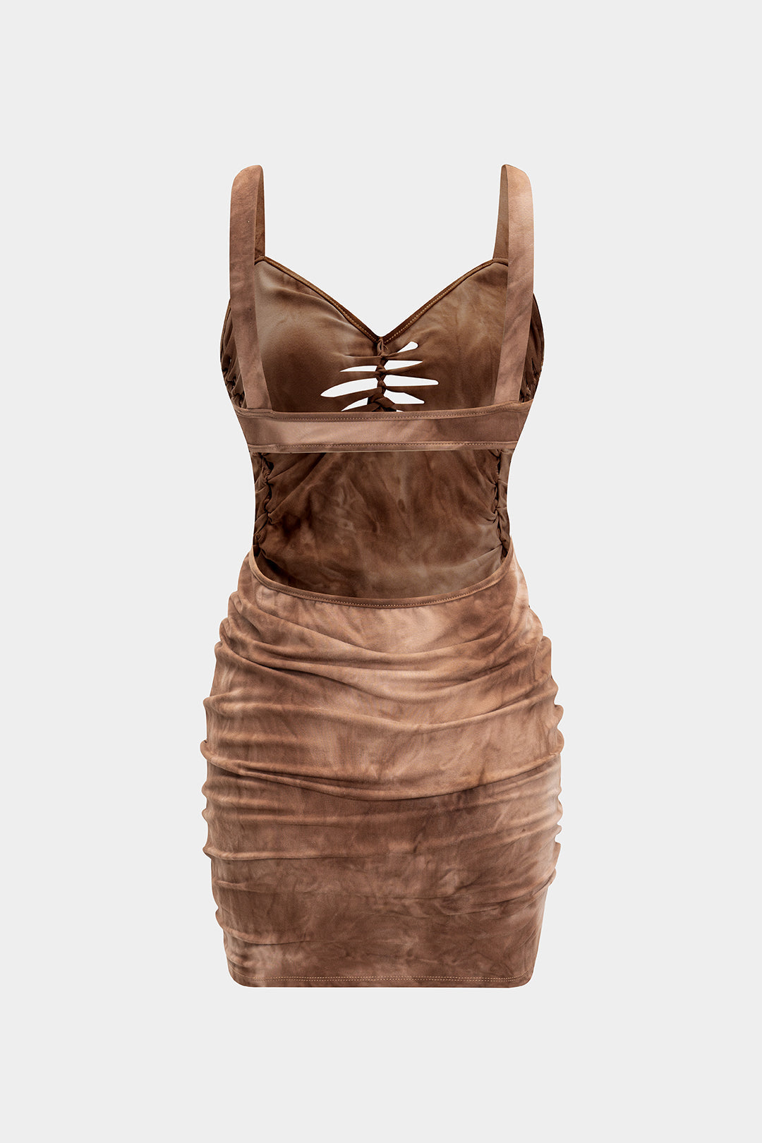 Robe midi sans manches dos nu froncée avec découpes