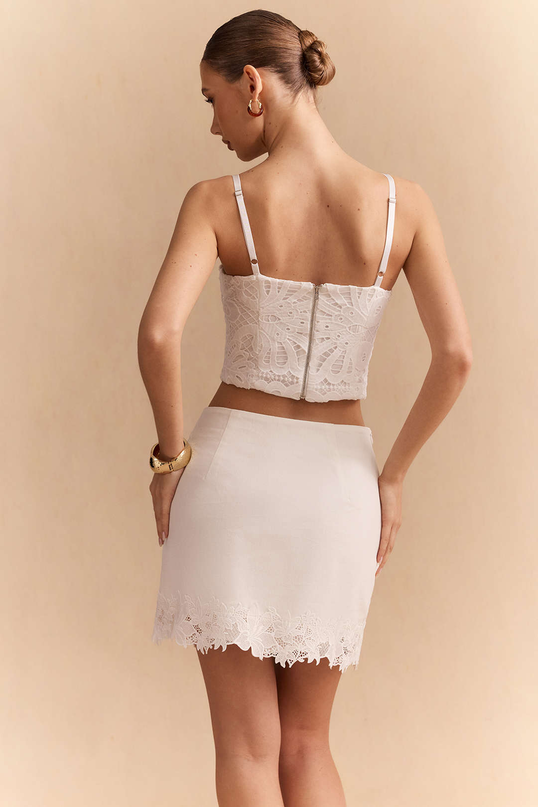 Linen Lace Trim Asymmetrical Skirt