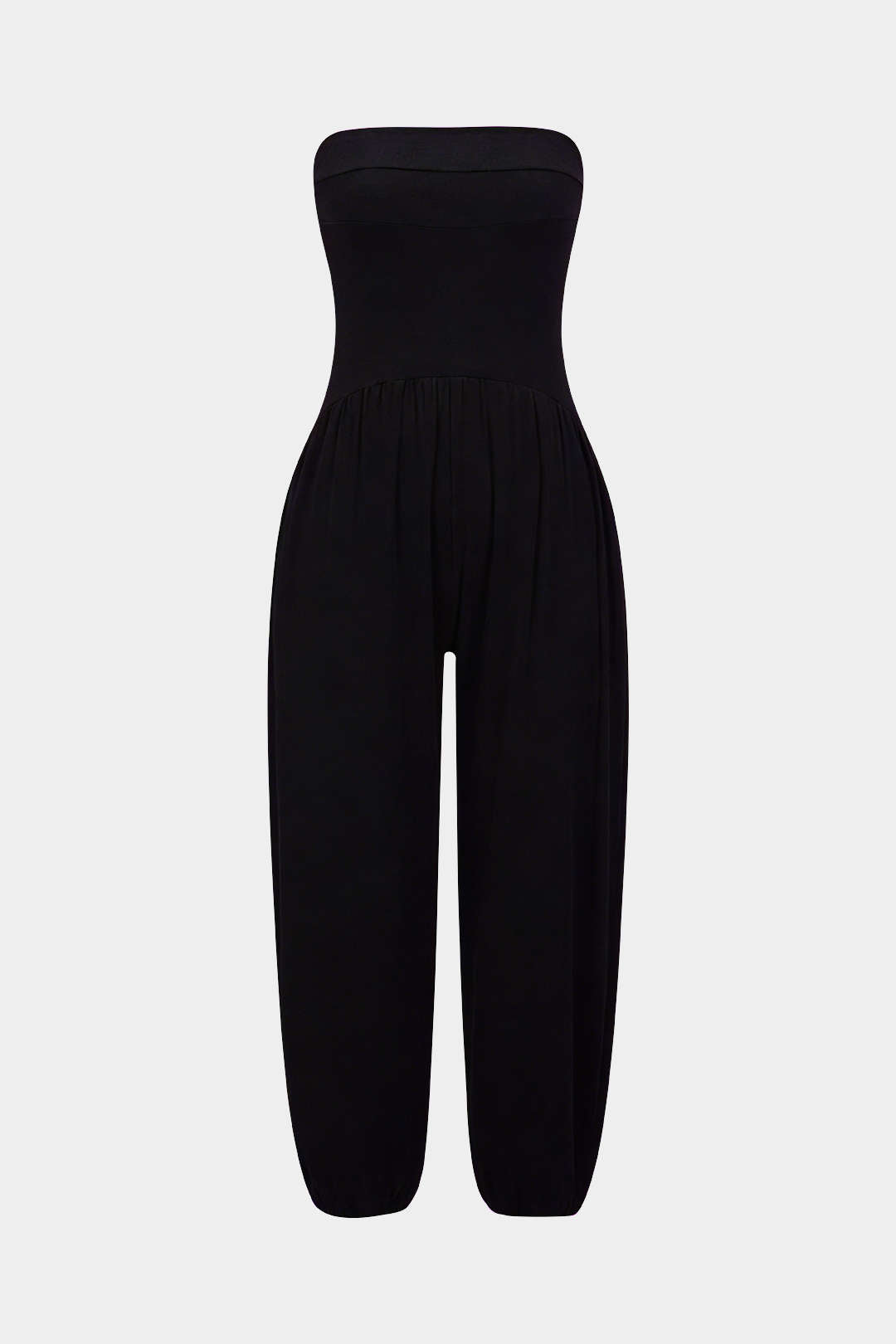 Einfarbiger geraffter trägerloser Jumpsuit
