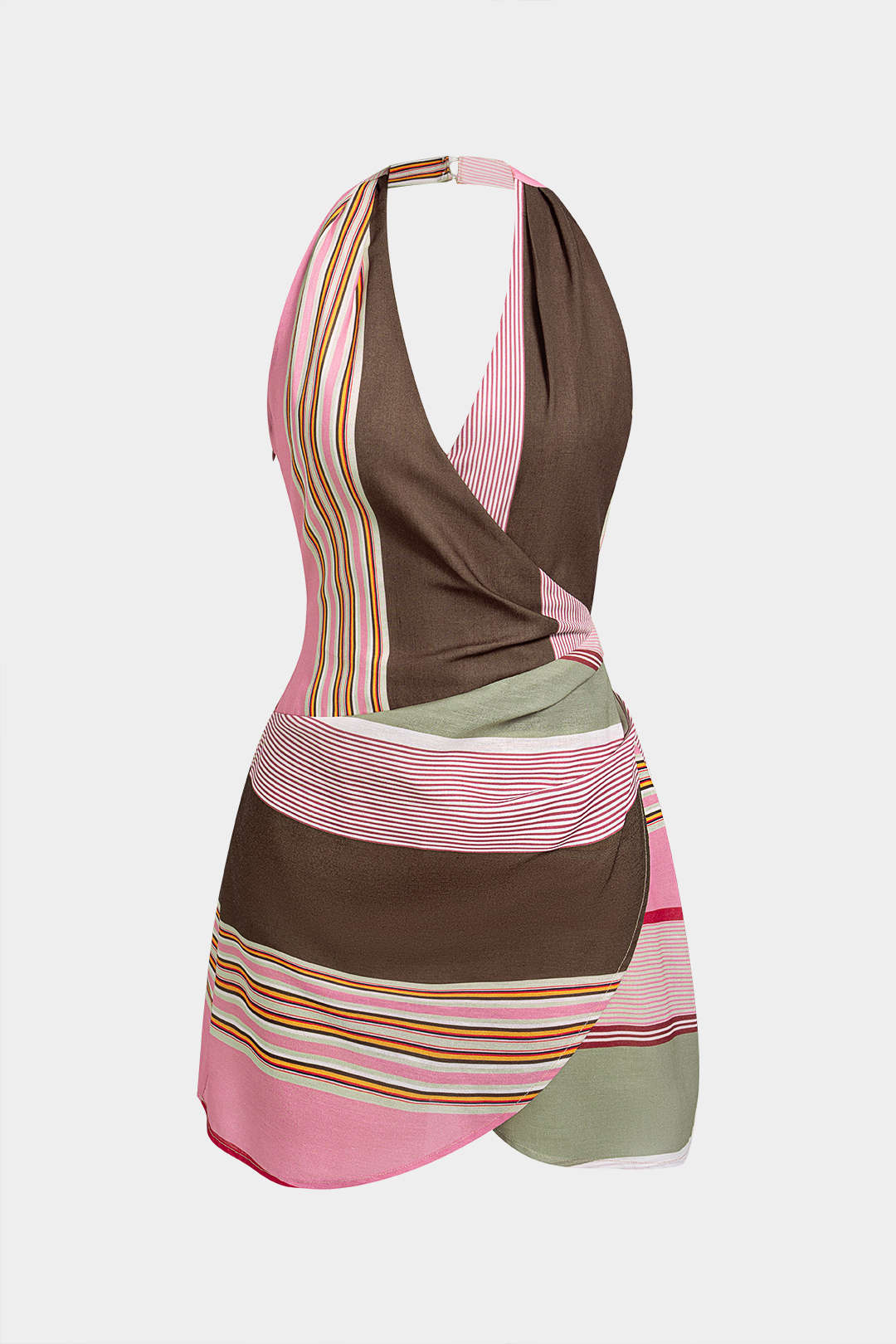 Minikleid mit Streifenprint, Neckholder und ärmellosem Design in Kontrastfarben