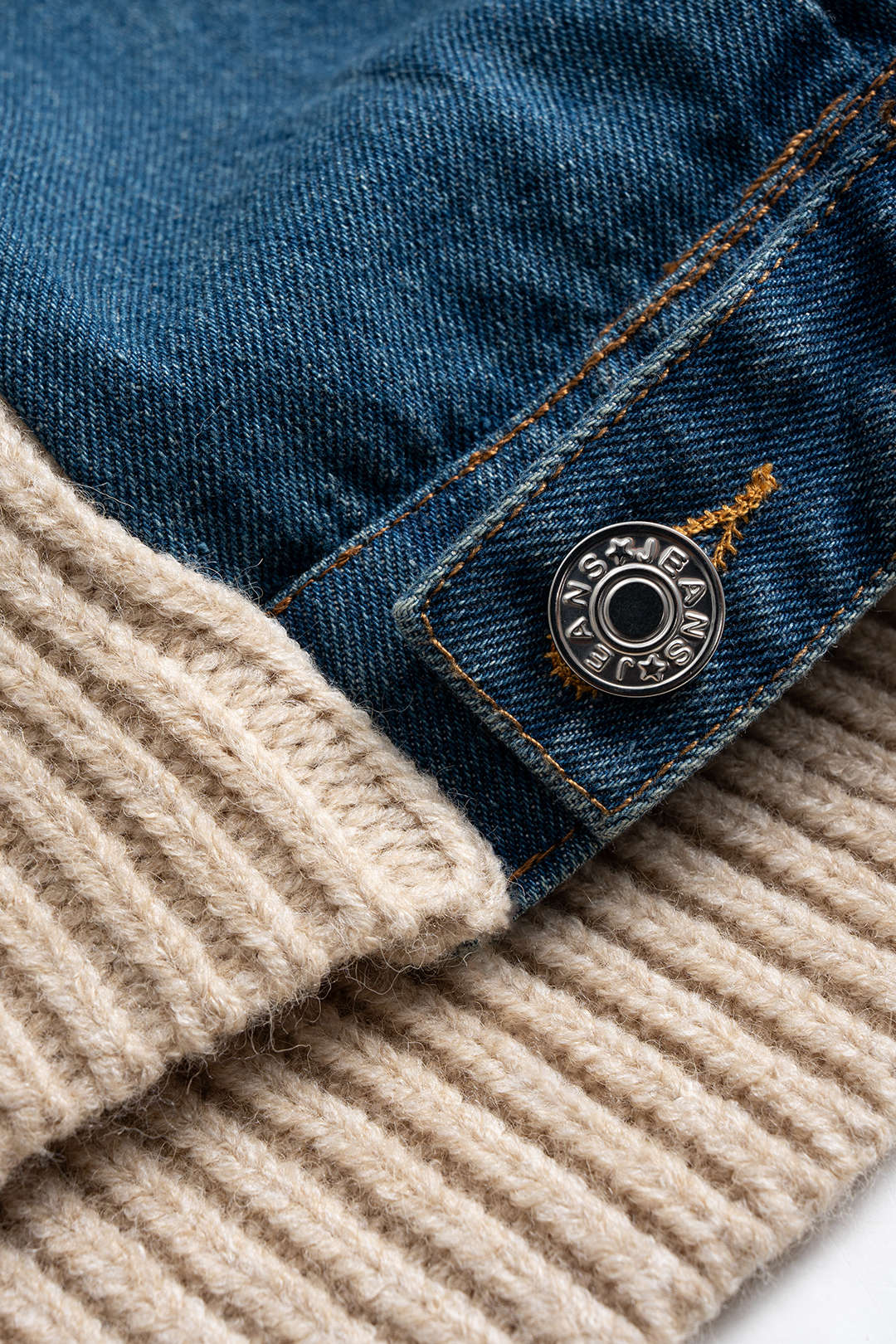 Strick-Denim Patchwork Asymmetrischer Reißverschluss-Cardigan