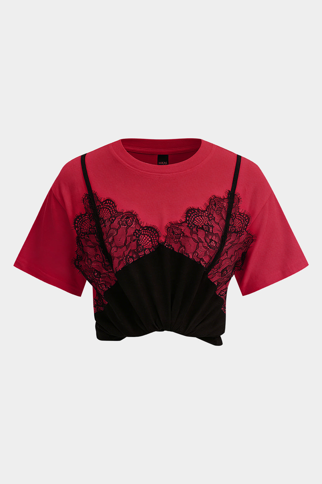 Contrast Lace Patchwork Round Neck Short Sleeve T-Shirt