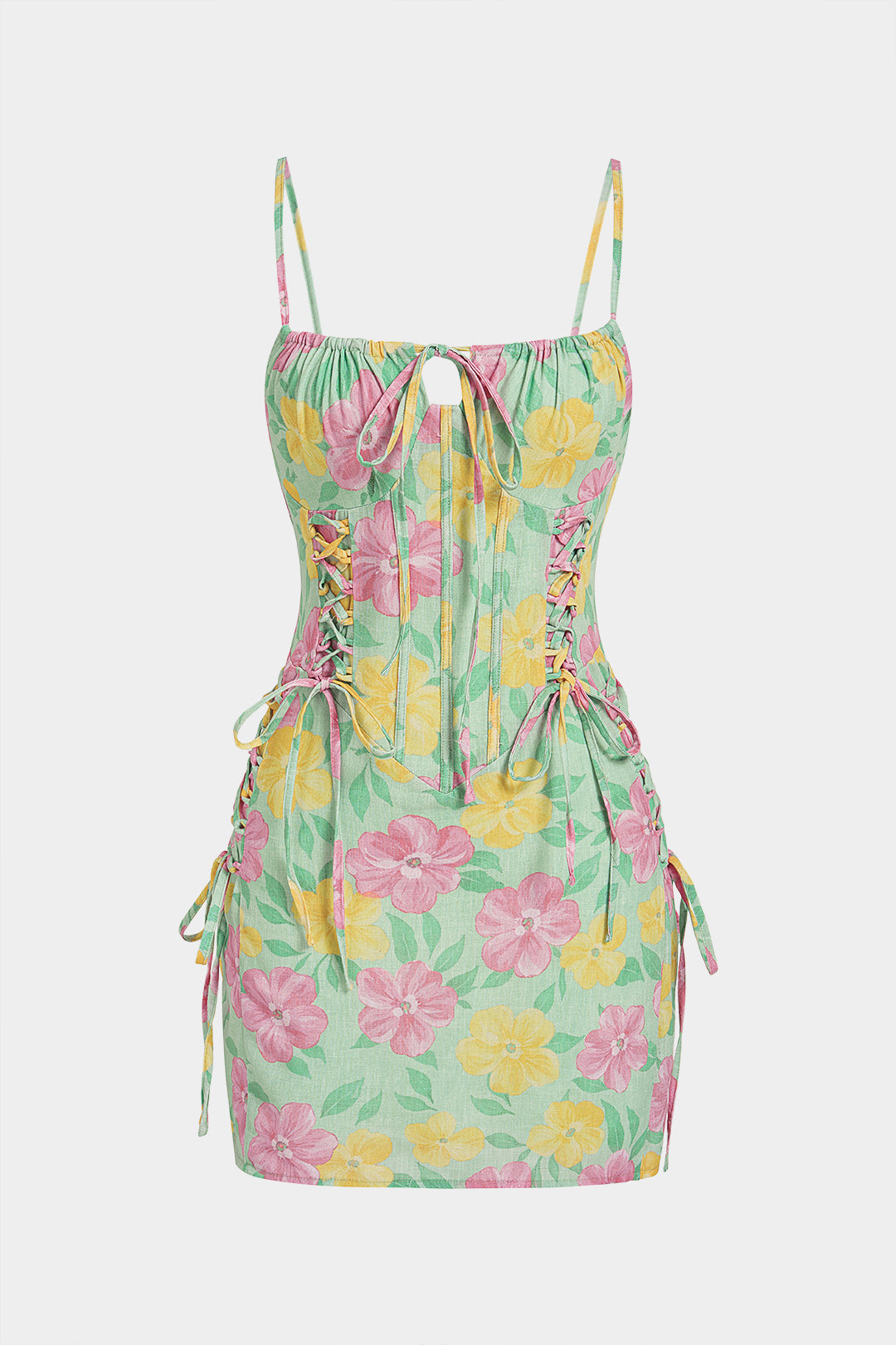Floral Print Strappy Zipper Sleeveless Midi Dress