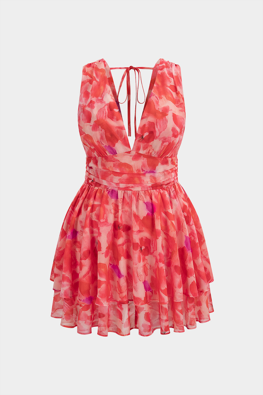Mini-robe portefeuille étagée à imprimé floral et col en V
