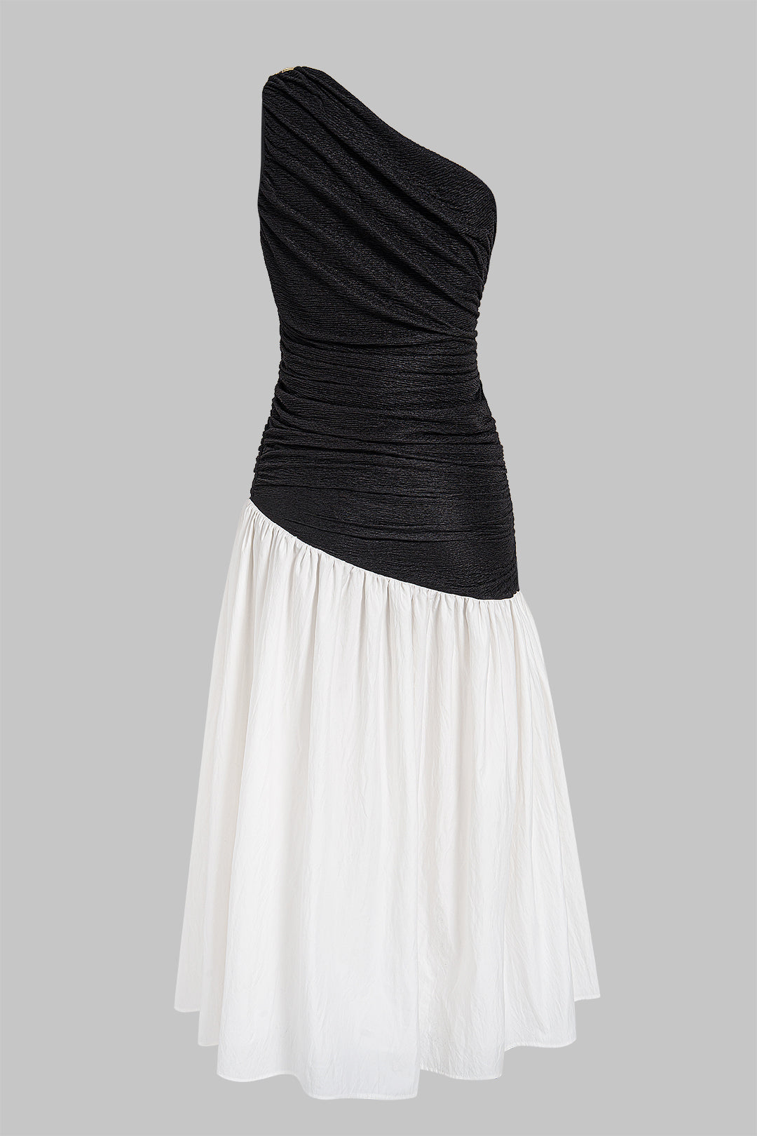 Maxikleid mit One-Shoulder-Träger, Metallic-Effekt, Raffungen und ärmellosem Design