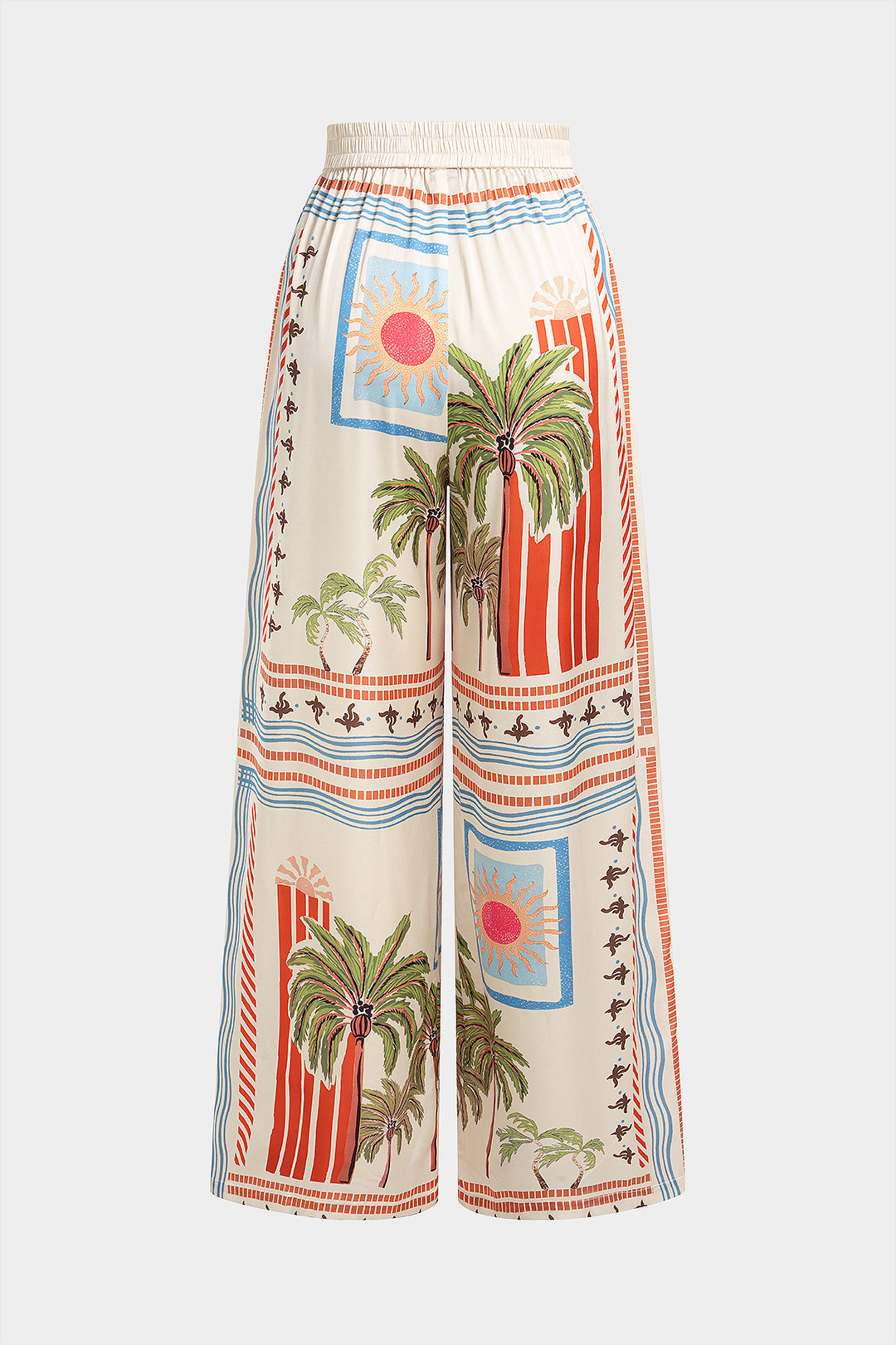 Hose mit weitem Bein aus Satin mit Kokospalmen-Streifenmuster