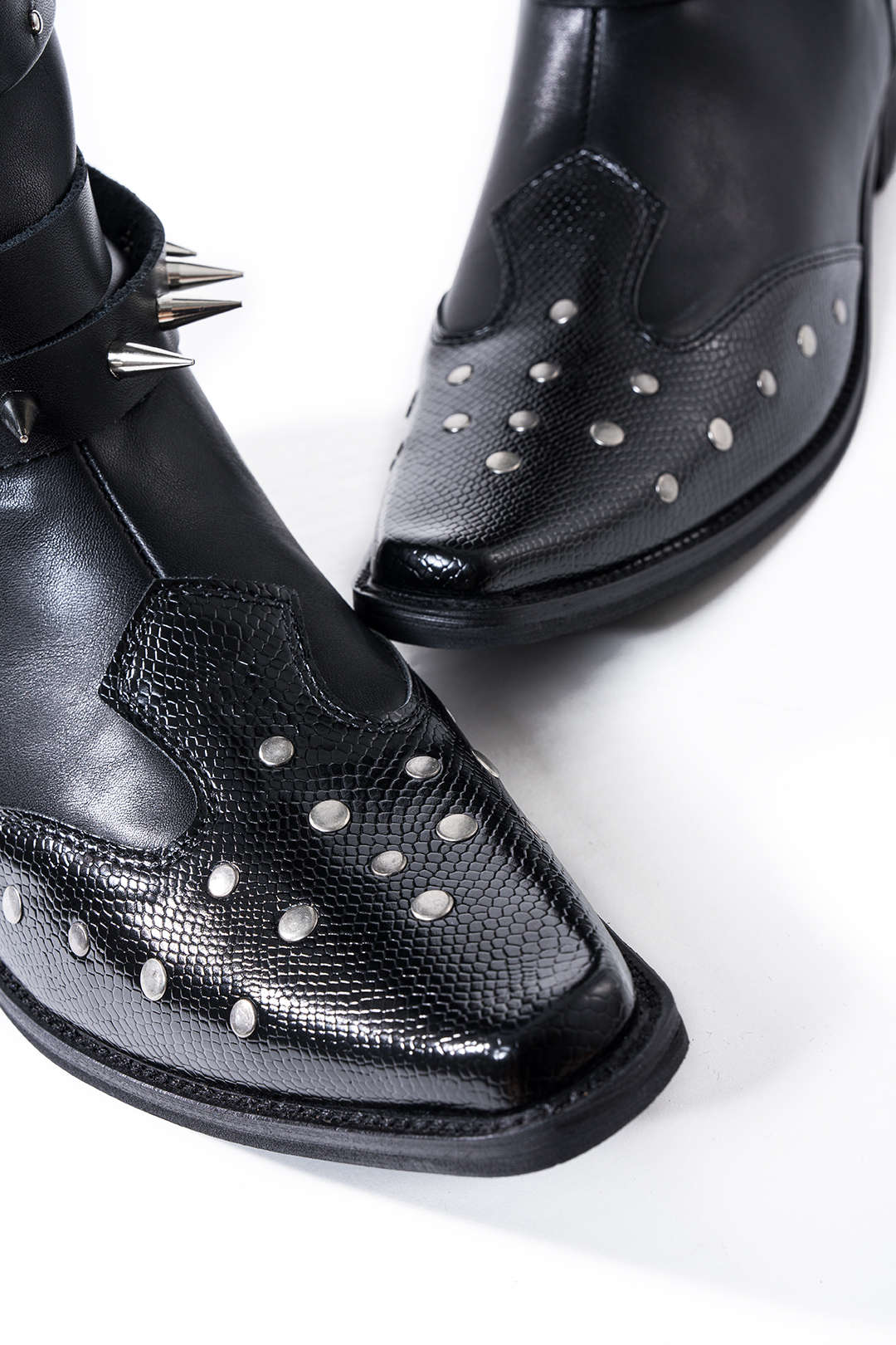 Leather Studded Pointed Toe Knee High Boots