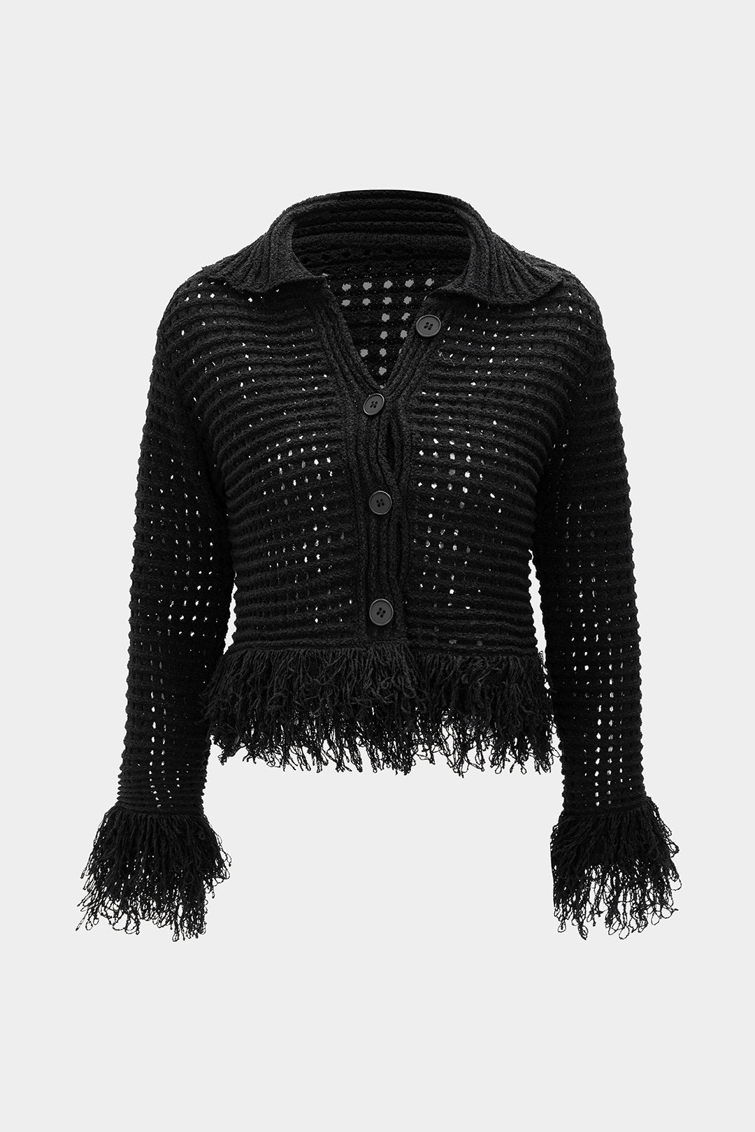 Knit Fringe Cut Out Long-Sleeve Top