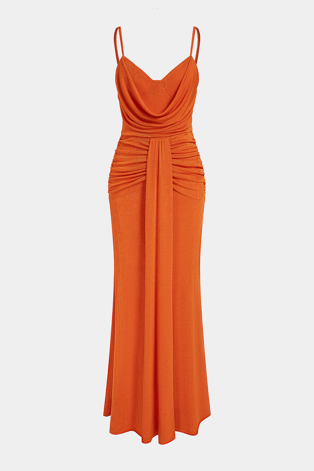 Ärmelloses Maxikleid mit drapiertem Wasserfallausschnitt