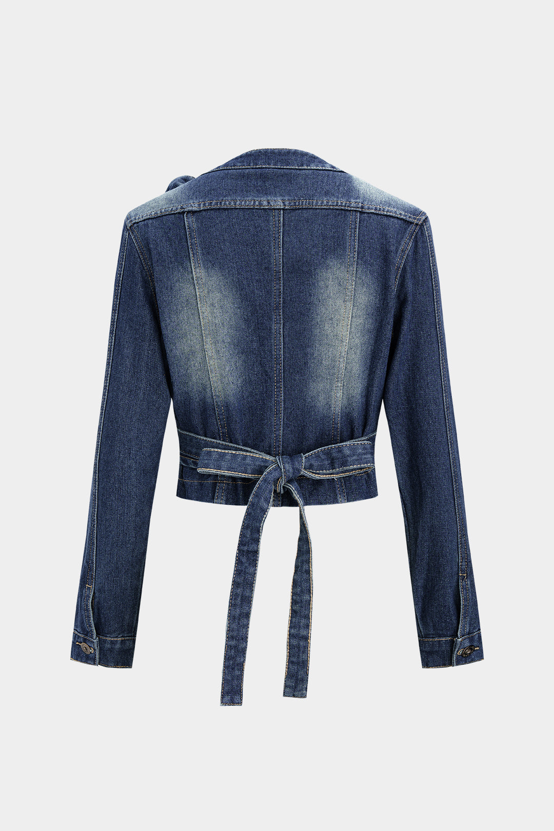 Denim-Oberbekleidung mit überkreuztem Rückenausschnitt und asymmetrischem Saum