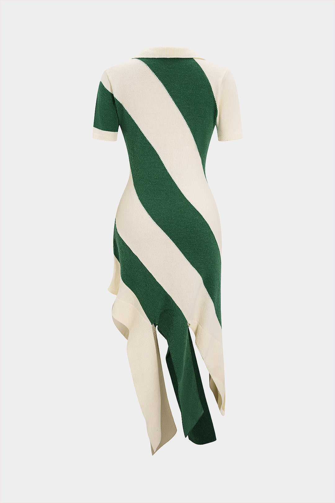 Gestricktes kontrastierendes Polokragen-Kurzarm-Midikleid