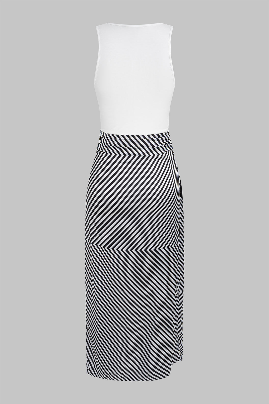 Midi-Kleid mit geometrischem Muster, Rundhalsausschnitt, asymmetrischer Bindung und ärmellosem Design
