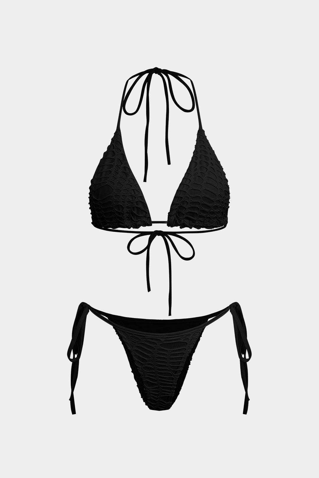Strukturiertes Neckholder-Bikini-Set mit offen gestricktem Überwurf