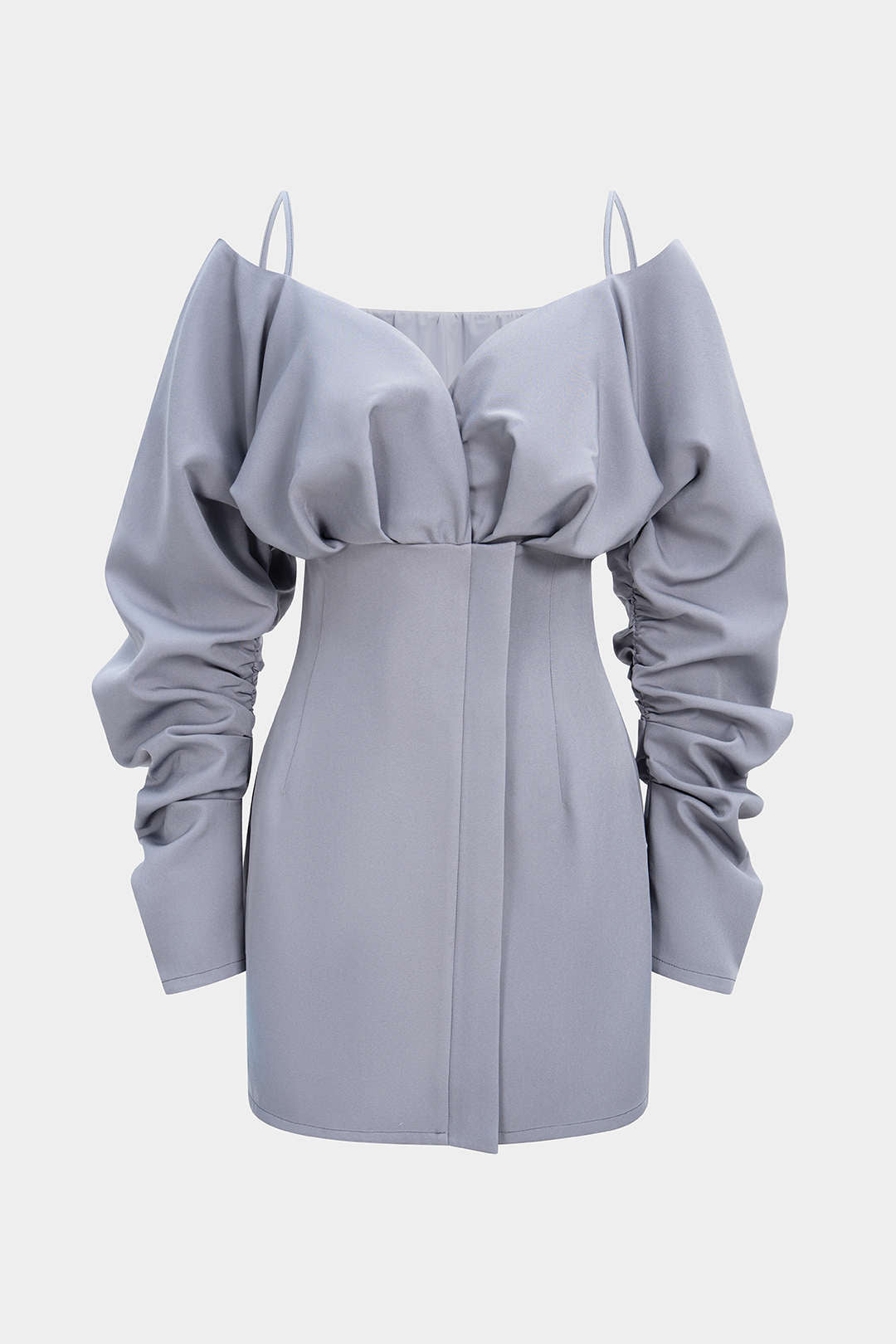 Carmen-Minikleid mit langen Ärmeln und Raffungen