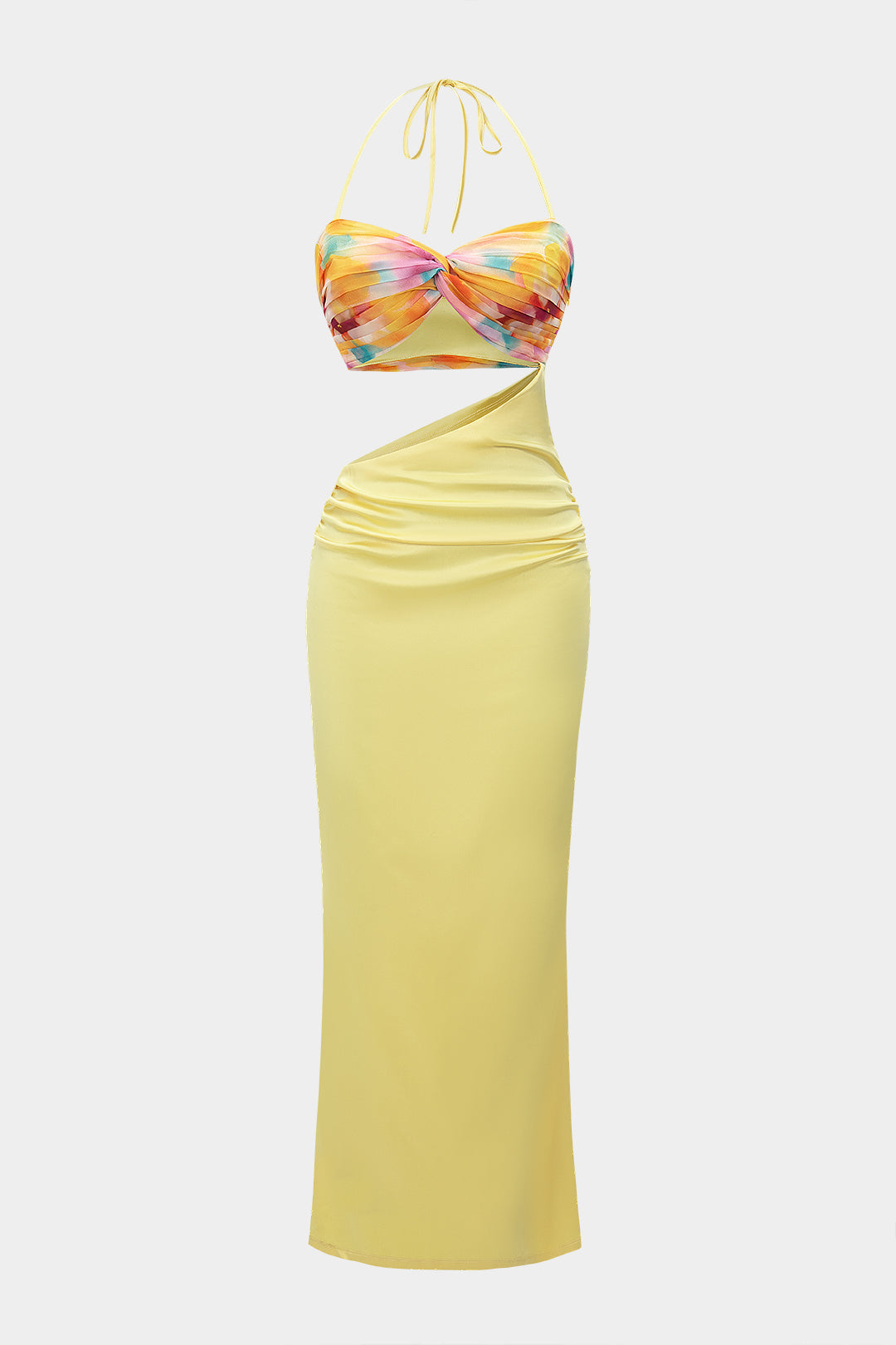 Maxikleid aus Chiffon-Satin mit Ombré-Print, ärmellos, Neckholder, Patchwork