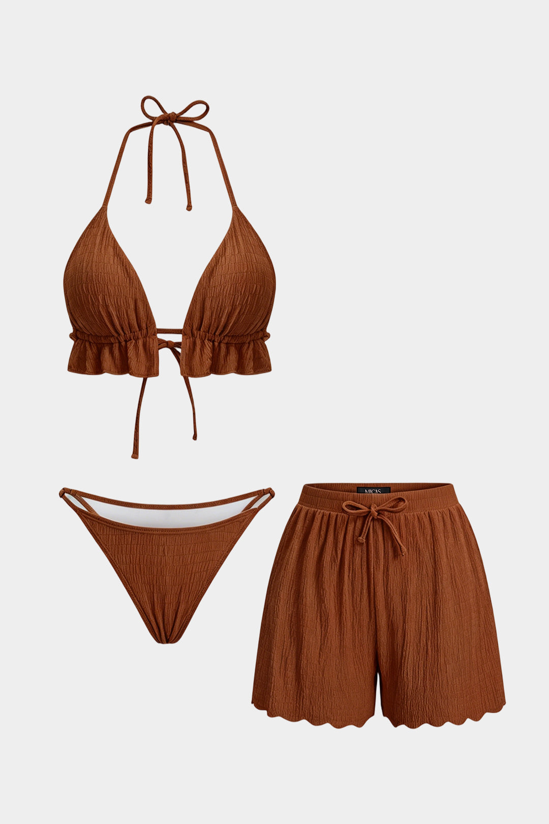 Textured Halter Neck Tie-Up Bikini Set