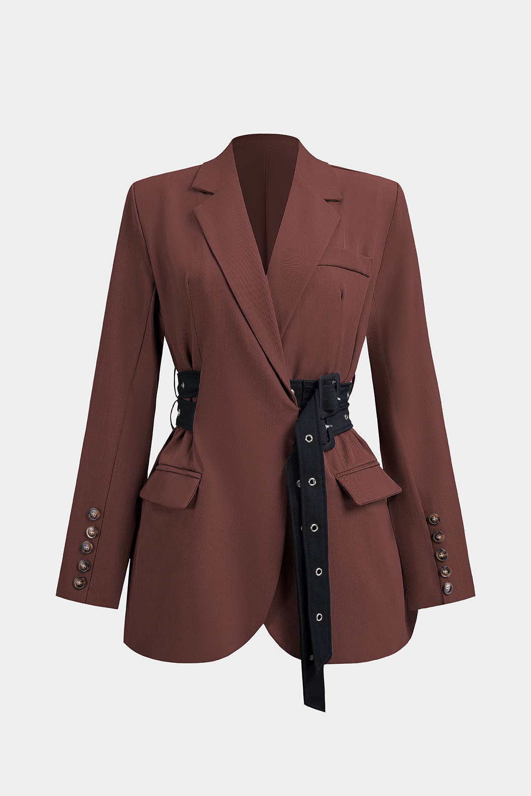 Blazer à manches longues avec ceinture à nouer pour cintrer la taille
