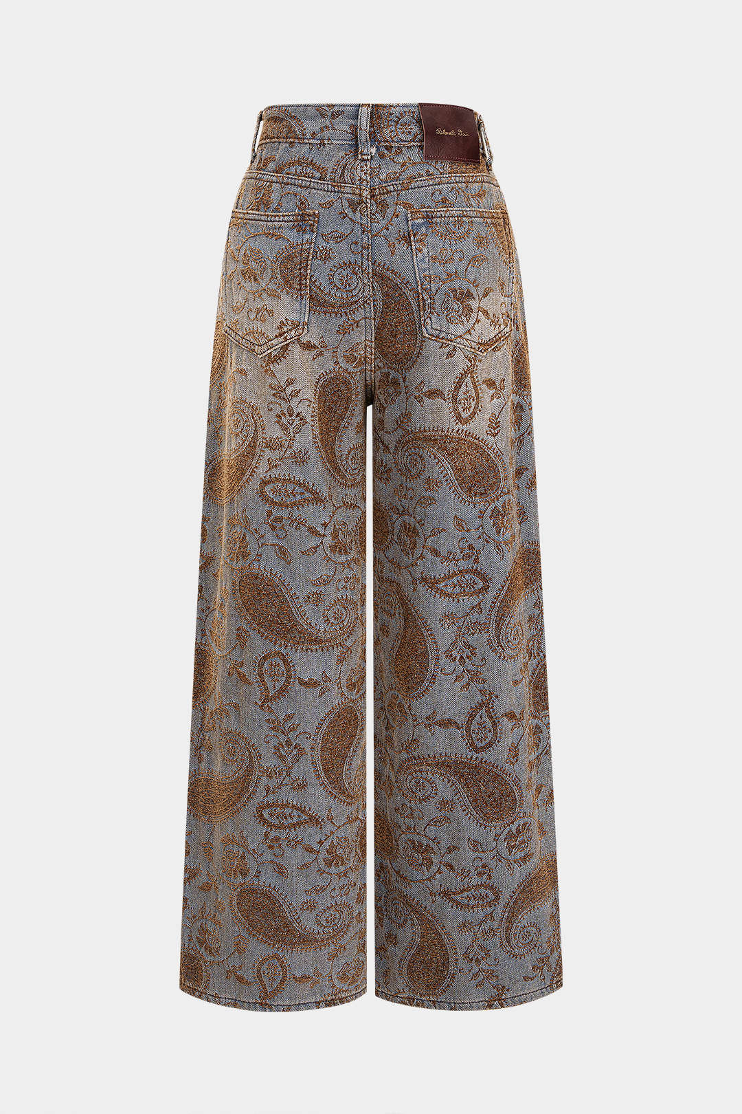Pantalon droit à broderie florale et fermeture éclair