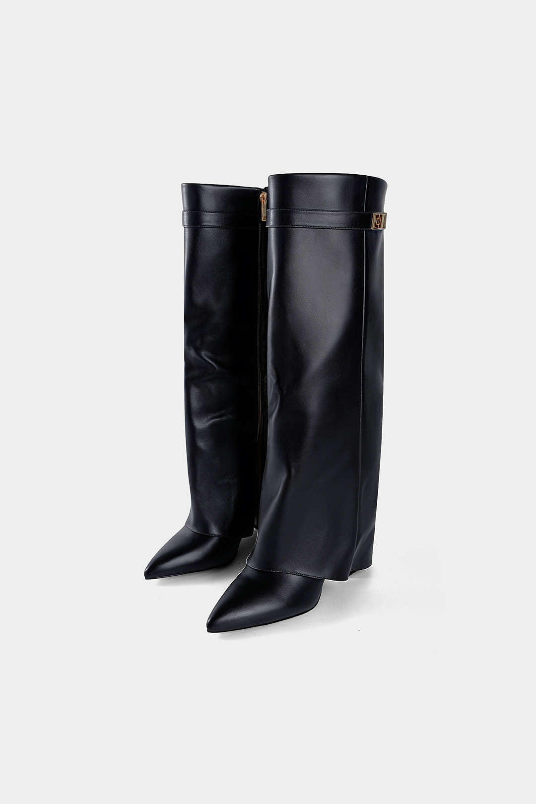 Geraffte spitz zulaufende Kniehohe Stiefel aus Leder