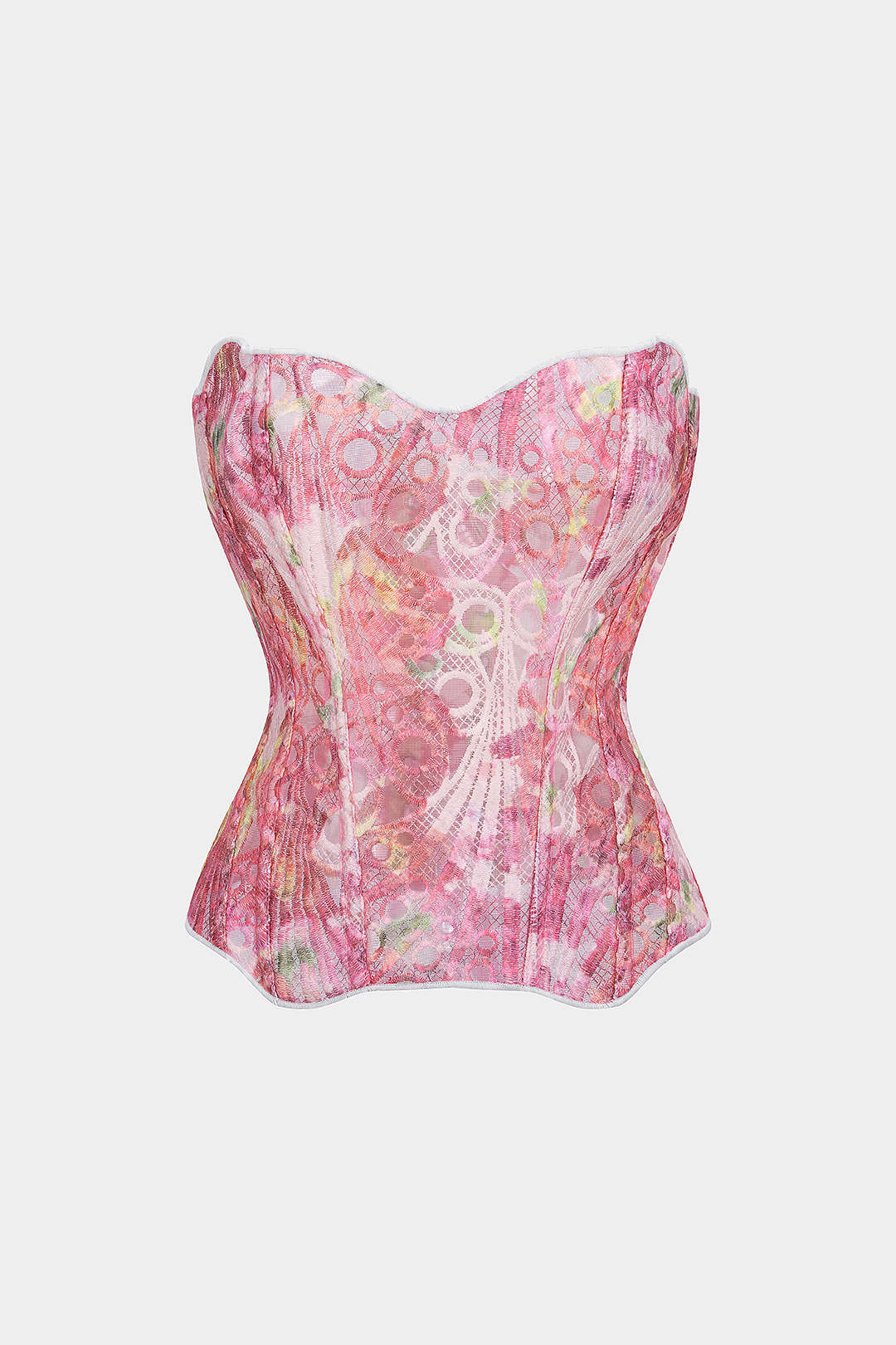 Floral Print Jacquard Patchwork Textured Tie Back Tube Top