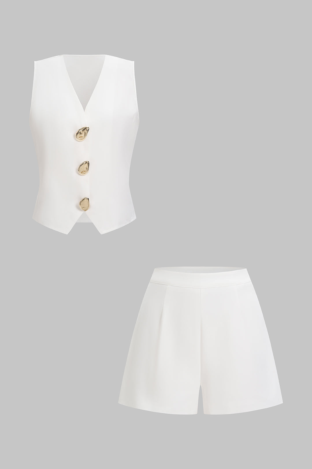 Metallic Weste mit V-Ausschnitt und weite Shorts Set