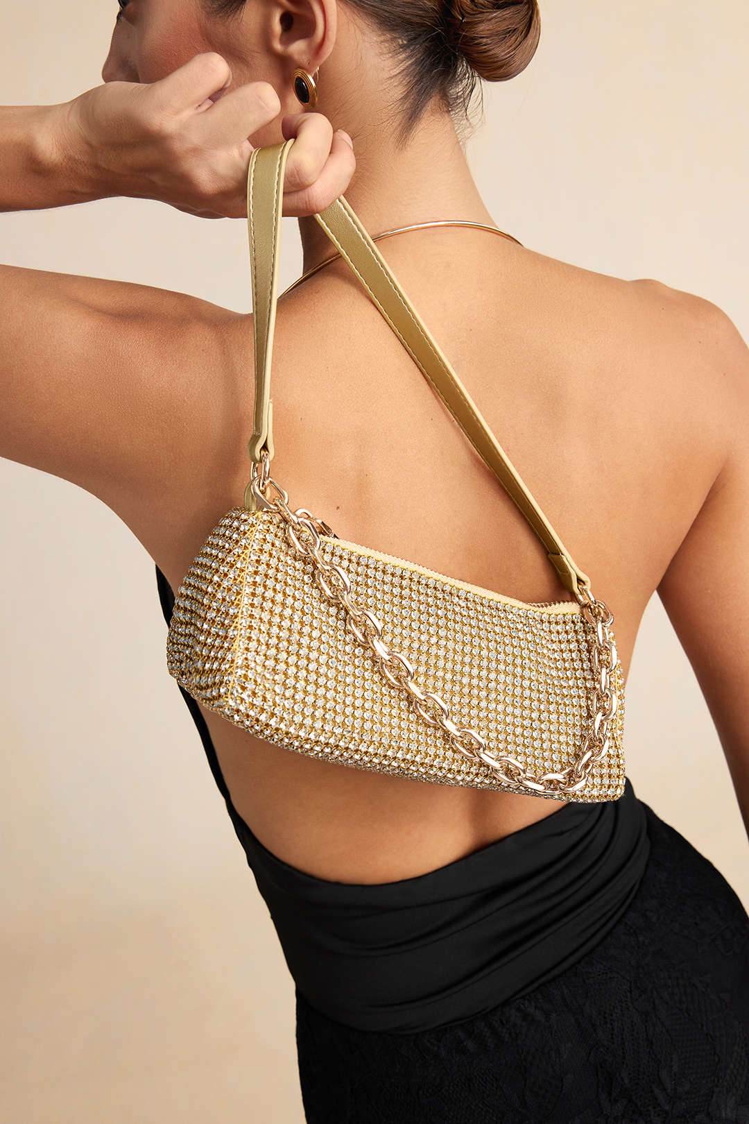 Rhinestone Chain Crossbody Tote Bag