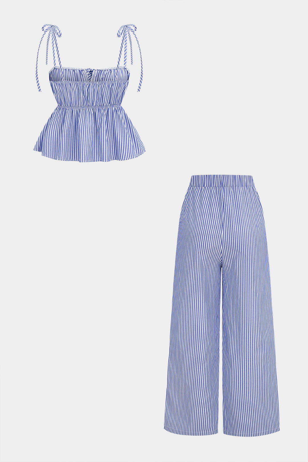 Stripes Print Tie-Up Cami Top And Wide Leg Pants Set