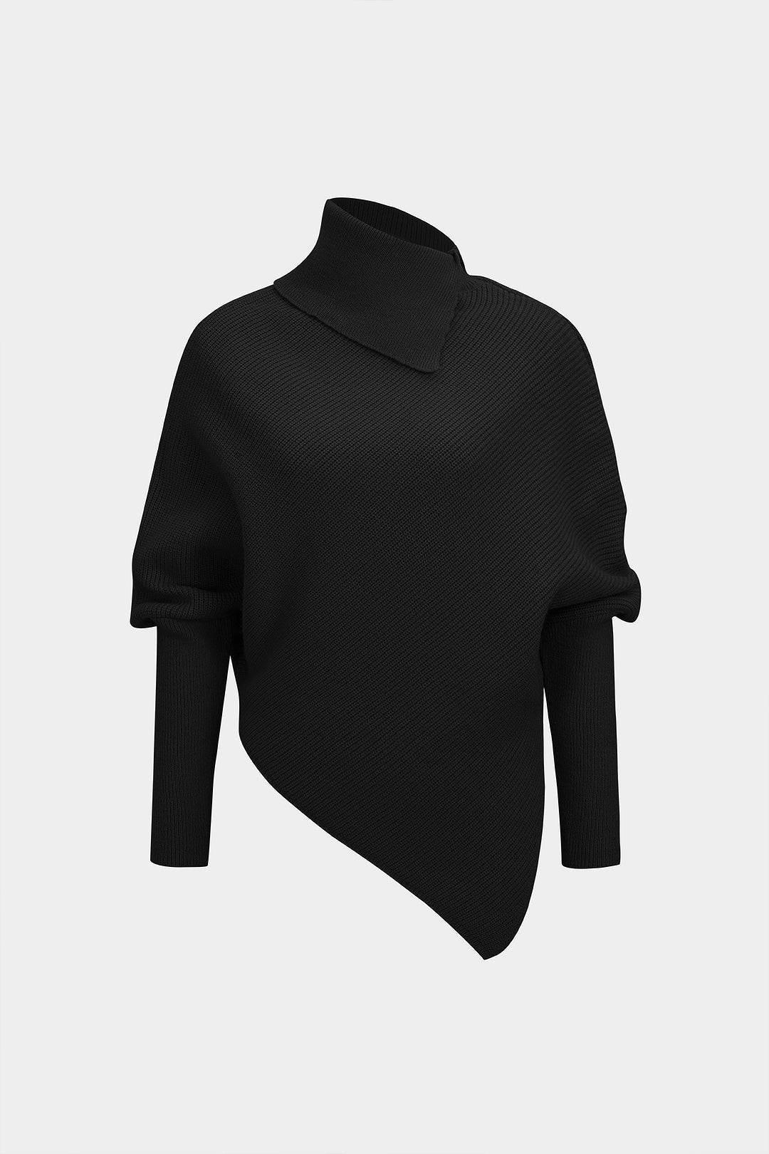 Knit High Collar Asymmetrical Hem Long-Sleeve Top