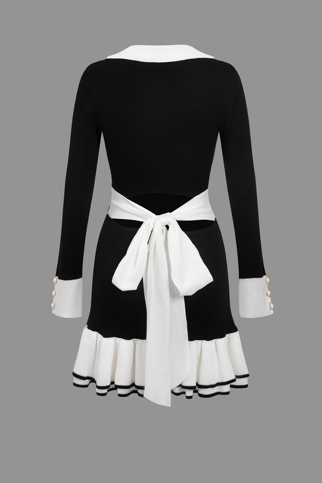 Mini-robe plissée à dos noué en maille contrastante