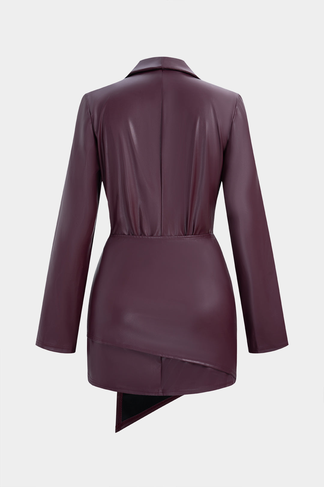 Faux Leather V-Neck Button Long-Sleeve Dress And Irregular Draping Mini Skirt Set