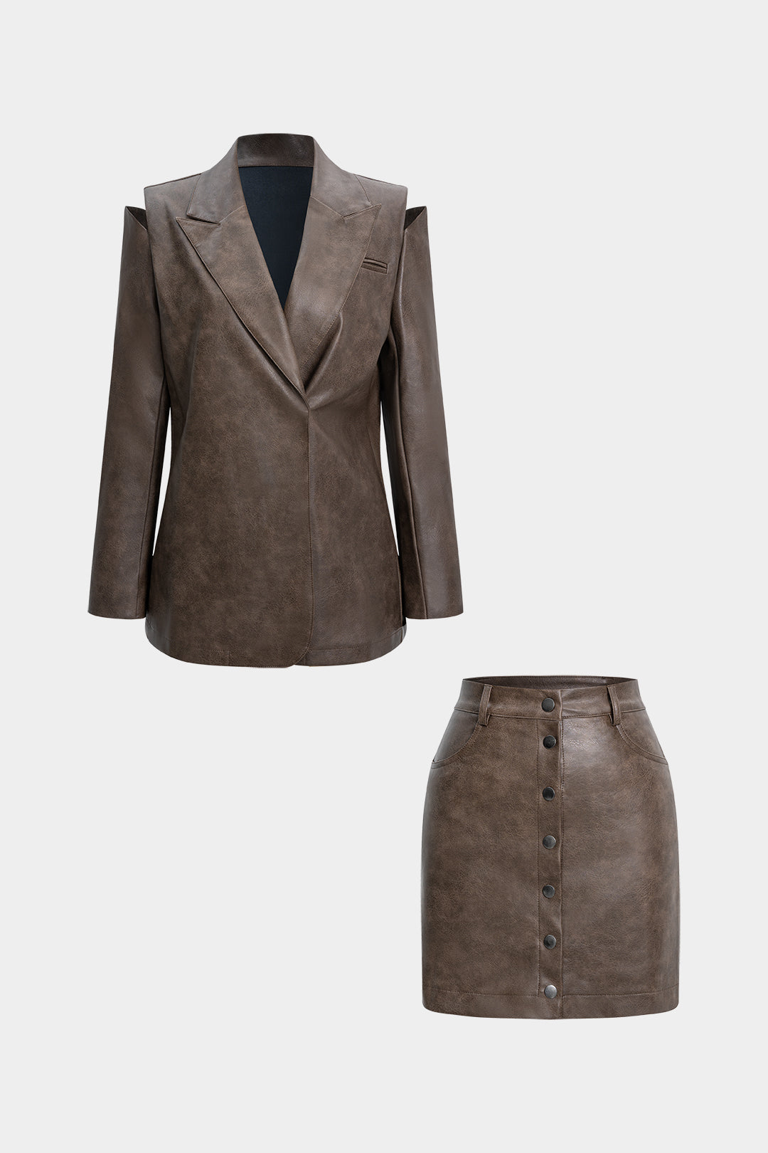 Set aus Kunstlederjacke mit Cut-Outs und Minirock