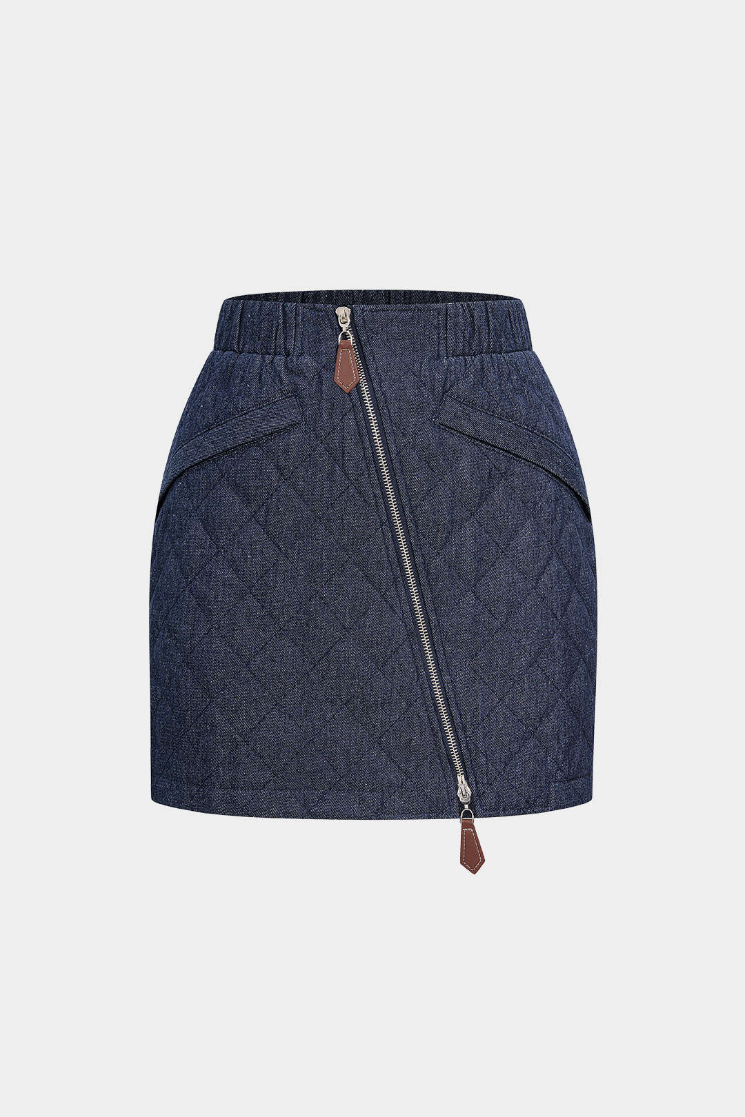 Asymmetrischer Denimrock mit Reißverschluss und Ziernähten