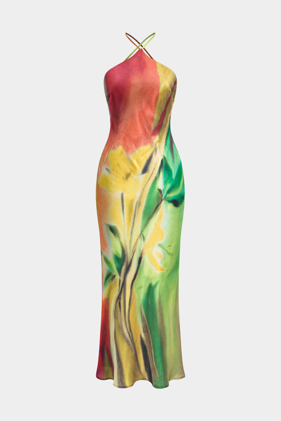 Geblümtes Neckholder-Maxikleid mit Rückenausschnitt