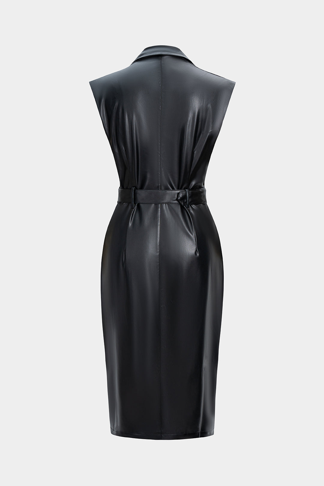 Ärmelloses Midikleid aus Kunstleder mit Knopfleiste und Gürtel