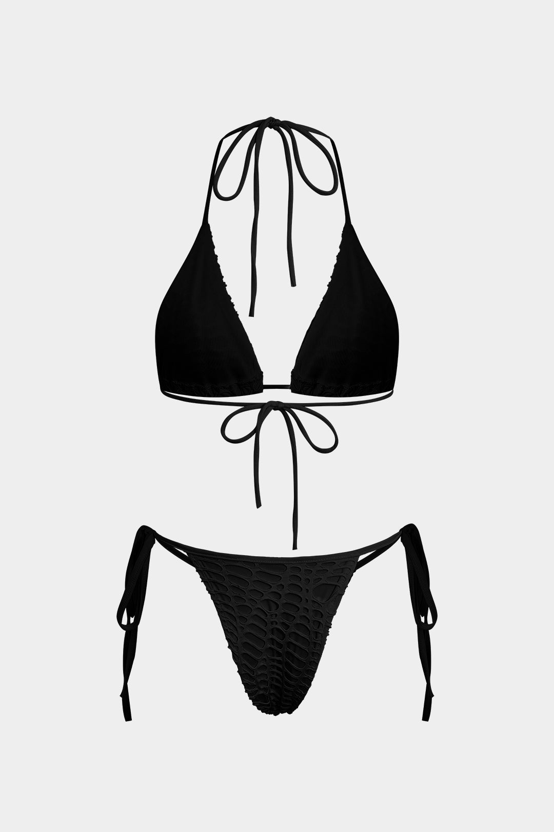 Strukturiertes Neckholder-Bikini-Set mit offen gestricktem Überwurf
