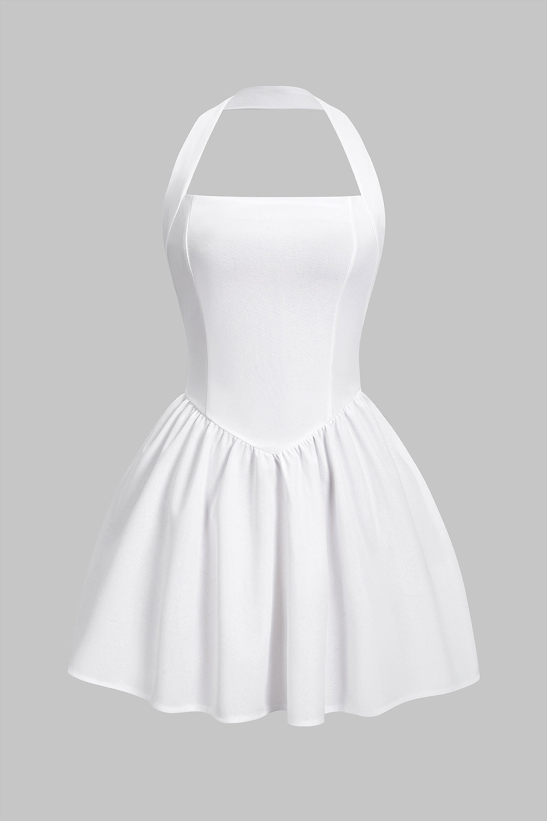 Robe mini sans manches froncée à dos nu et col halter avec fermeture éclair