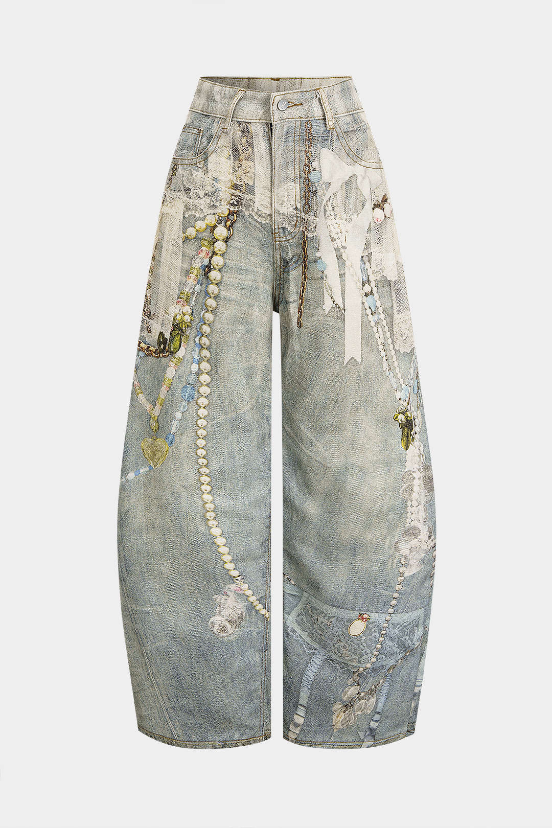 Weite Jeanshose mit abstraktem Print