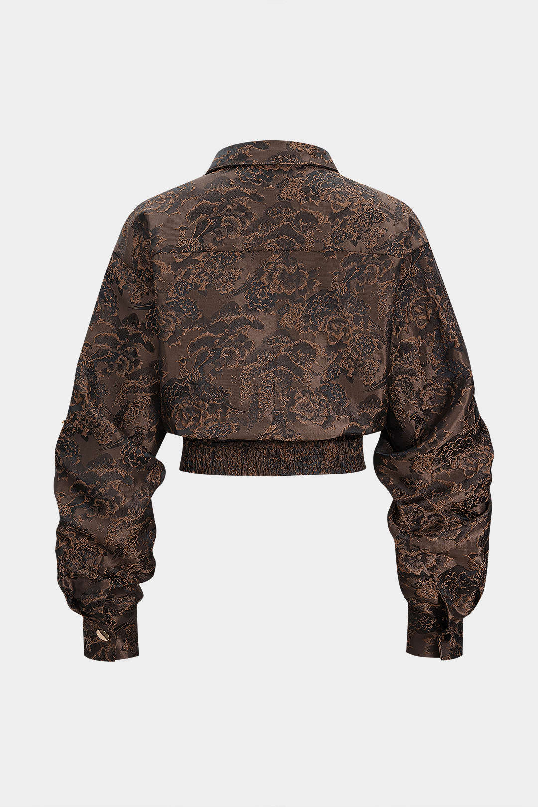 Floral Print Jacquard Smocked Long-Sleeve Shirt