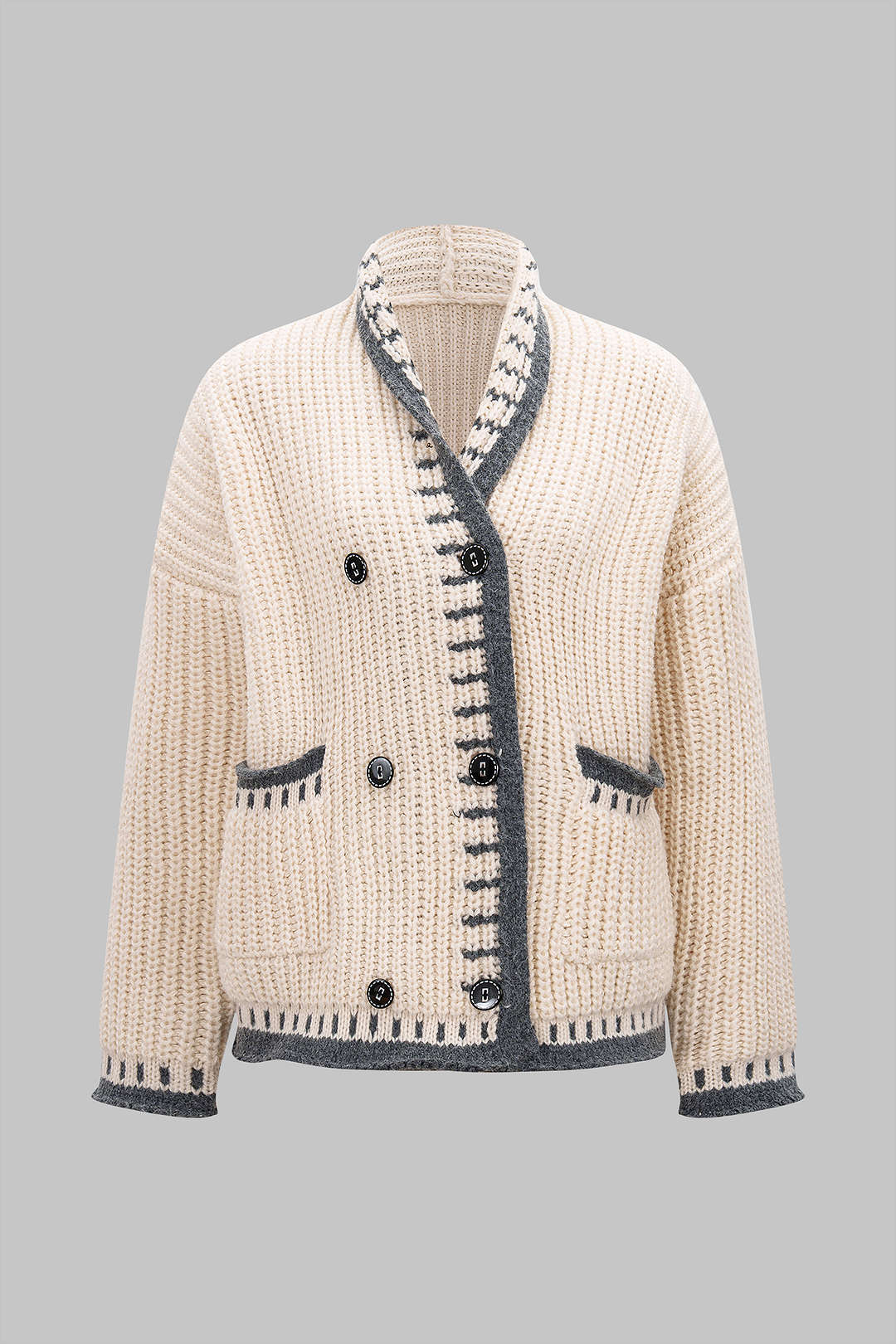 Offener Cardigan mit Farbblock-Design, Knopfleiste und langen Ärmeln