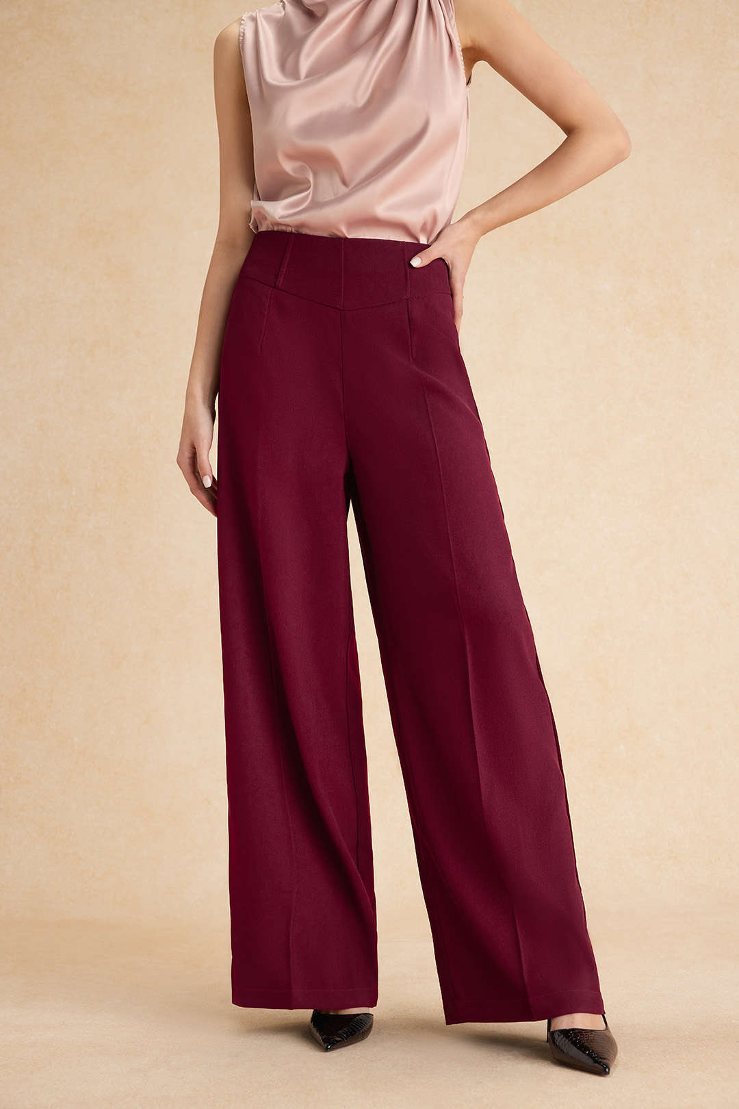 Basic High-Waisted Wide Leg Trousers