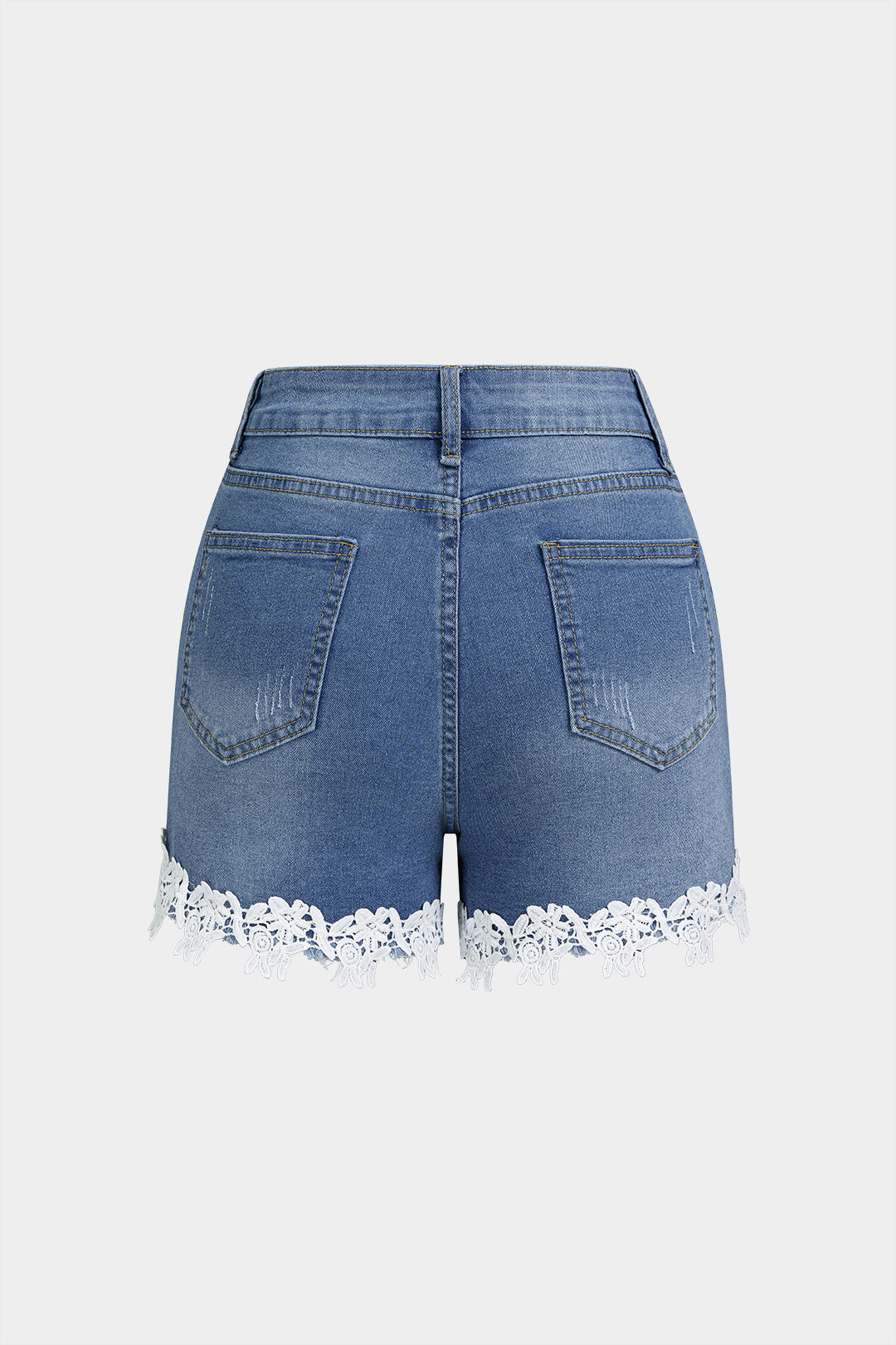 Denim Patchwork Lace Trim Shorts